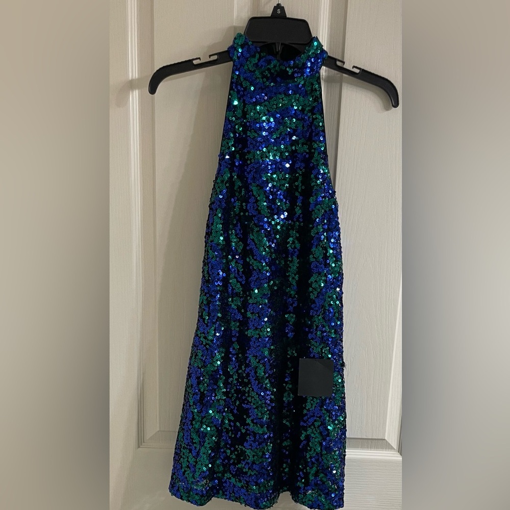 Green purple and blue sequence sleeveless mini dress from Lulus. Size XS